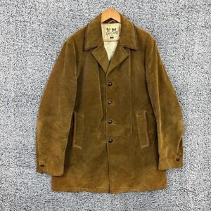 Vintage 70s Lakeland Jacket Mens 44 Long Brown Corduroy Sport Coat Leather Trim